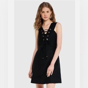 J. Crew‎ Structured Linen Lace Up Black Dress